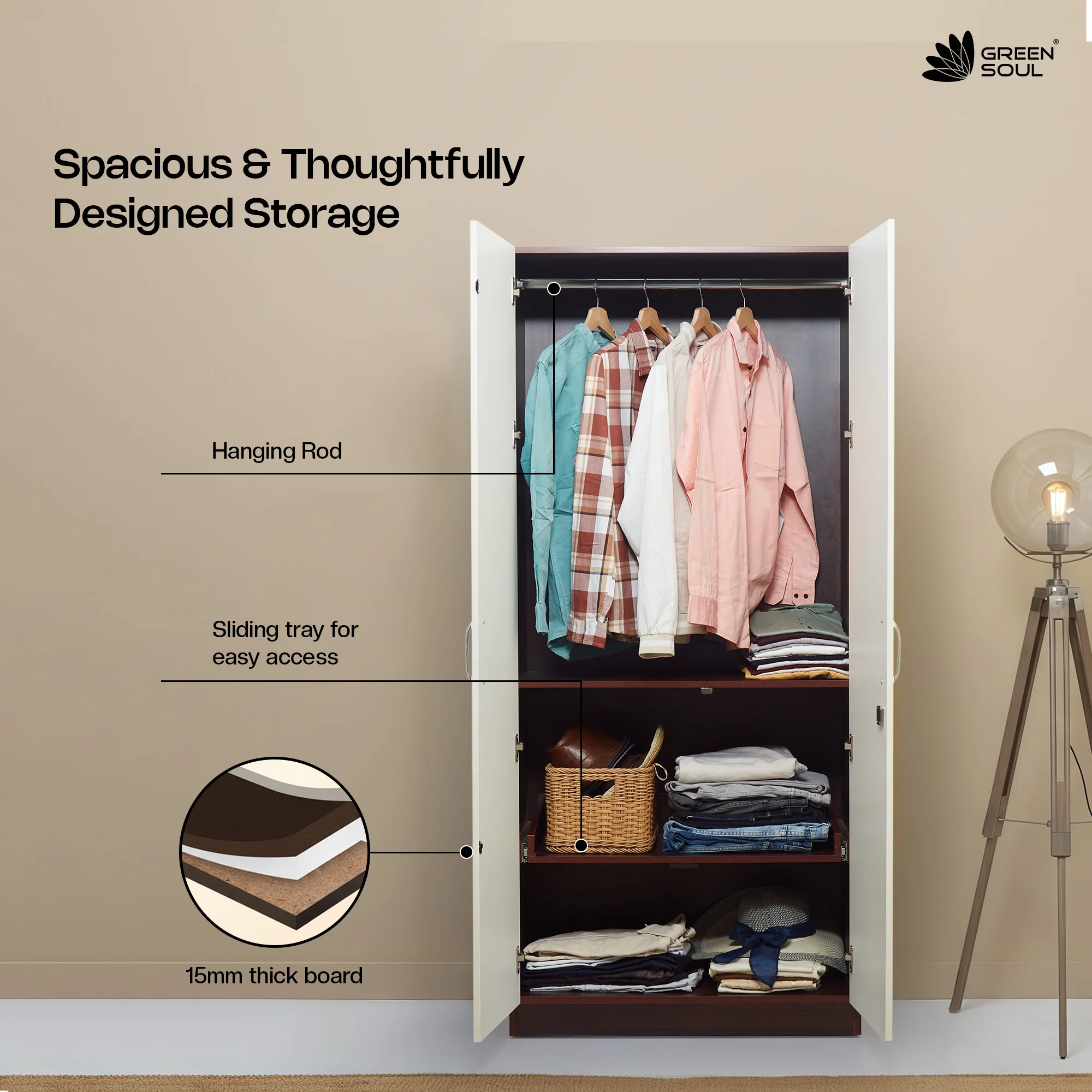 Green Soul Arthur 2-Door Wardrobe - Image 53