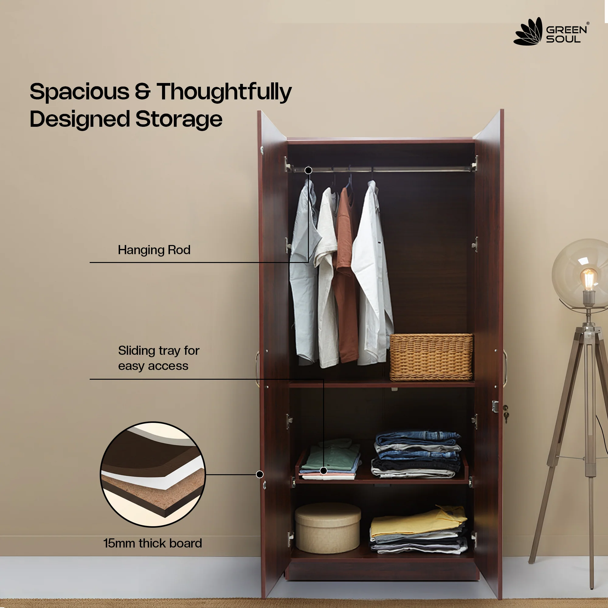 Green Soul Arthur 2-Door Wardrobe - Image 61