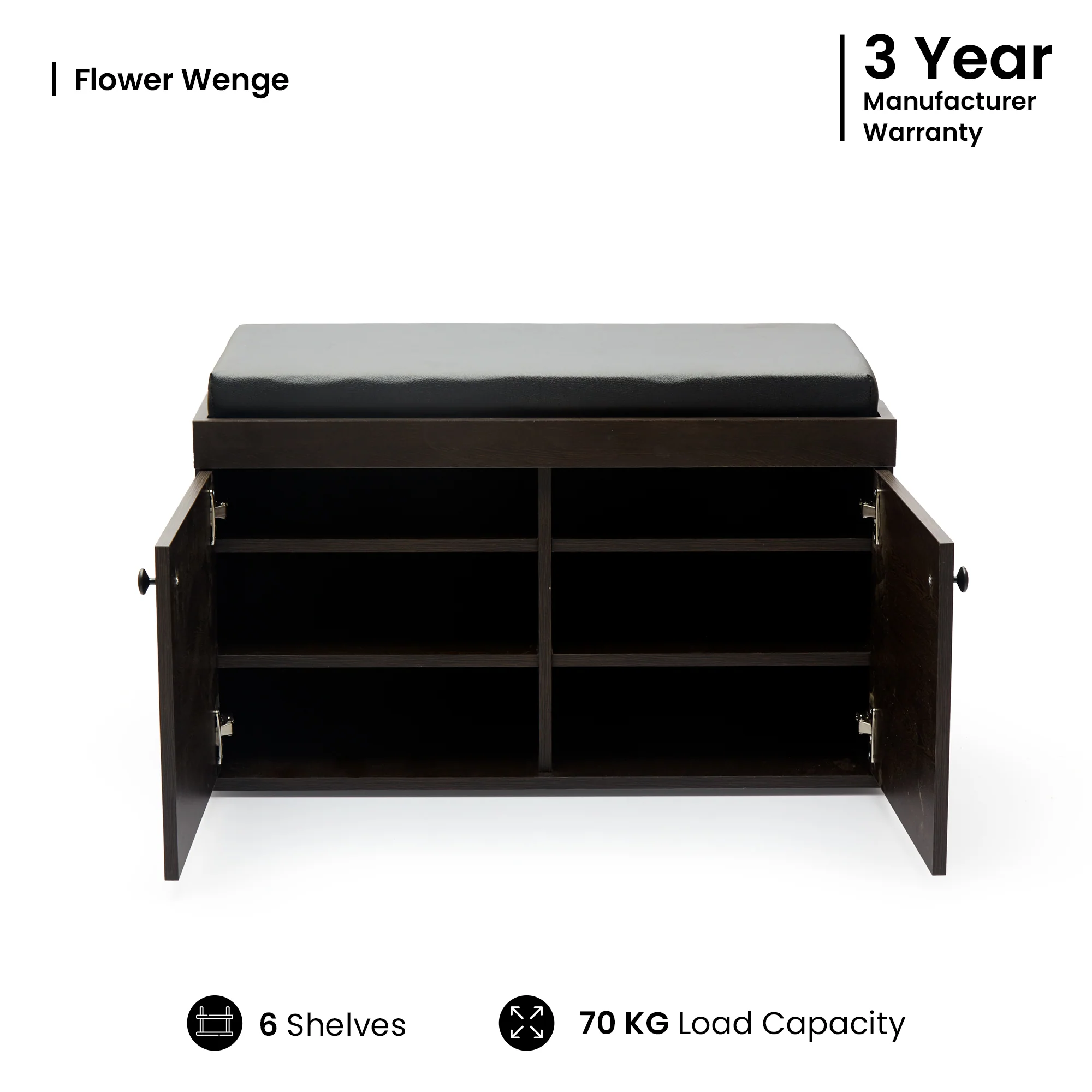 Fortuna 2 Door Shoe Rack with Seating 6 Shelves, 2 Doors Stores up to 12 Pair of Shoes - Image 12