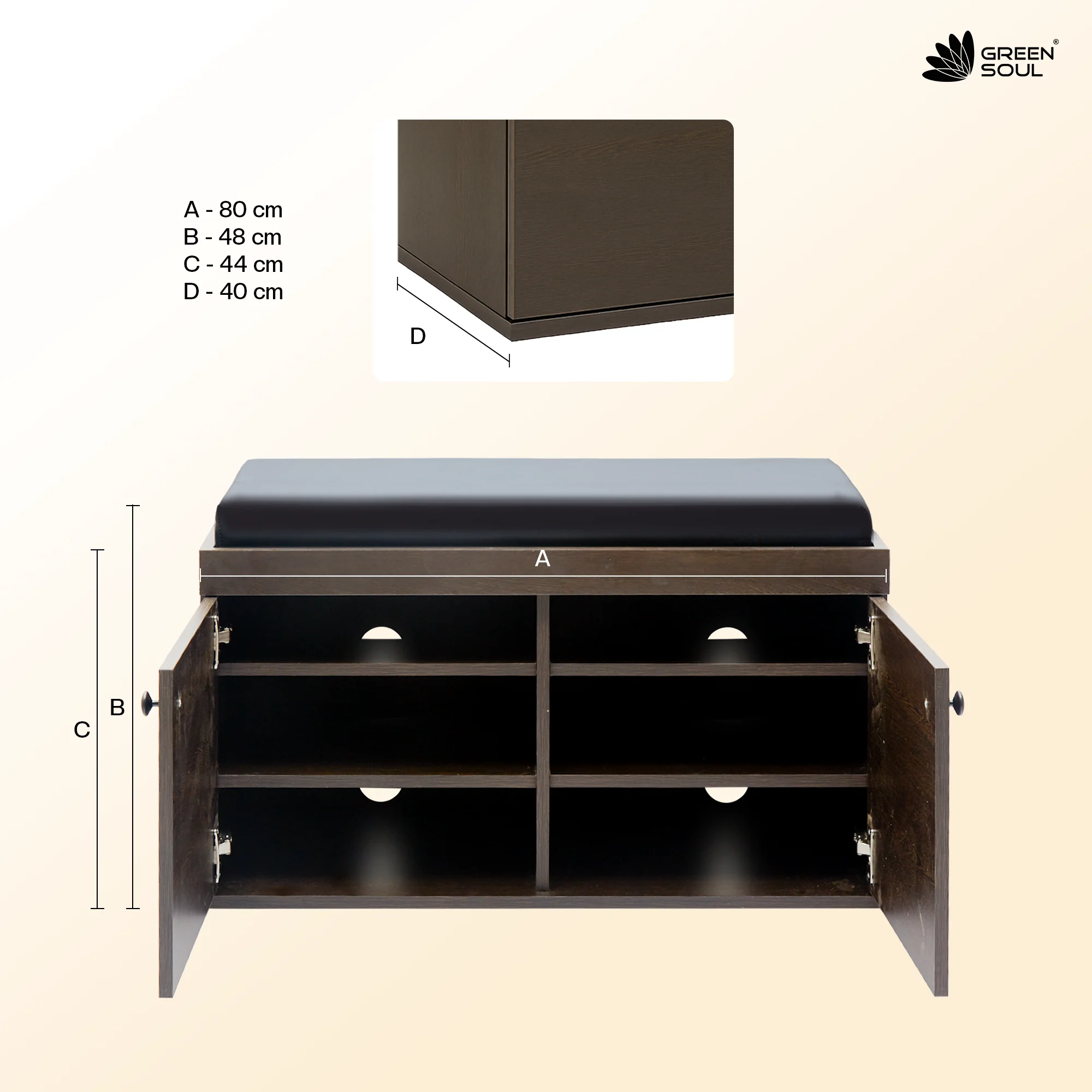 Fortuna 2 Door Shoe Rack with Seating 6 Shelves, 2 Doors Stores up to 12 Pair of Shoes - Image 18