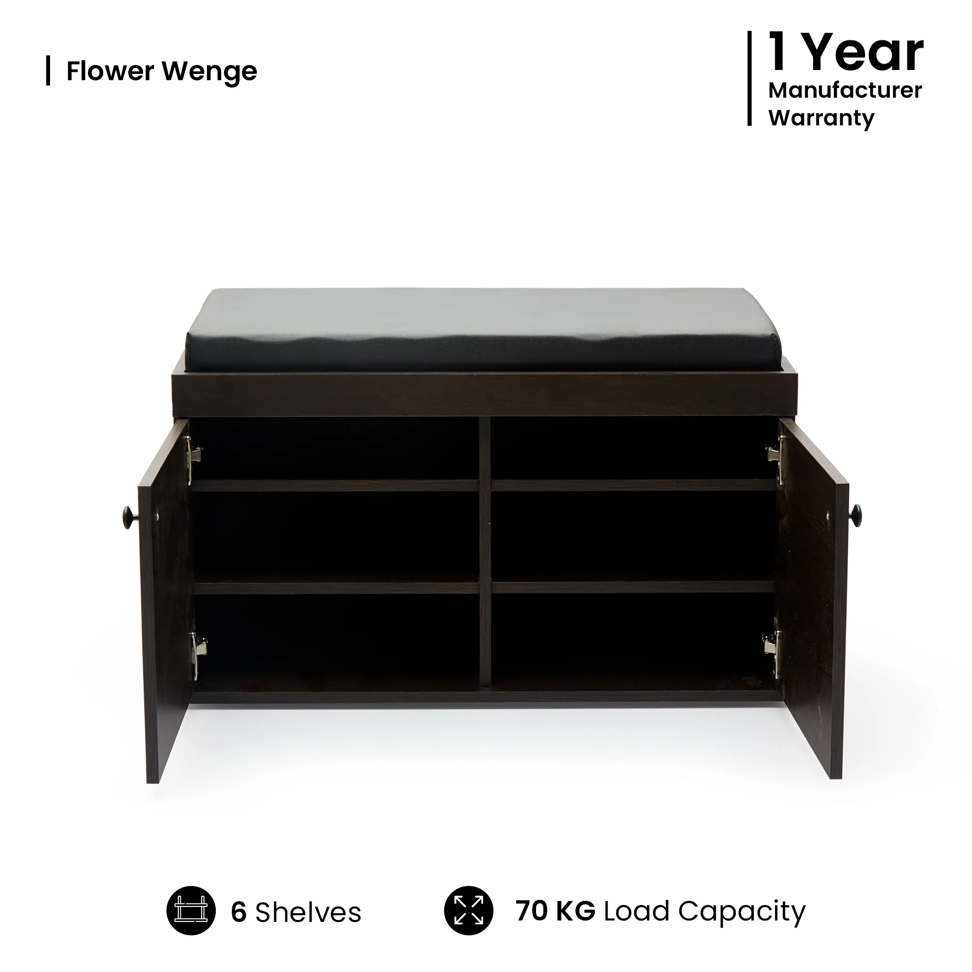 Fortuna 2 Door Shoe Rack with Seating 6 Shelves, 2 Doors Stores up to 12 Pair of Shoes - Image 6