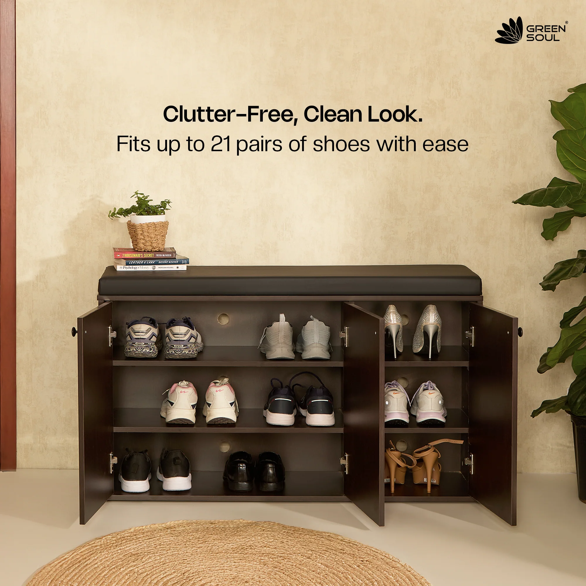 Fortuna 3 Door Engineered Wood Shoe Rack - Image 4