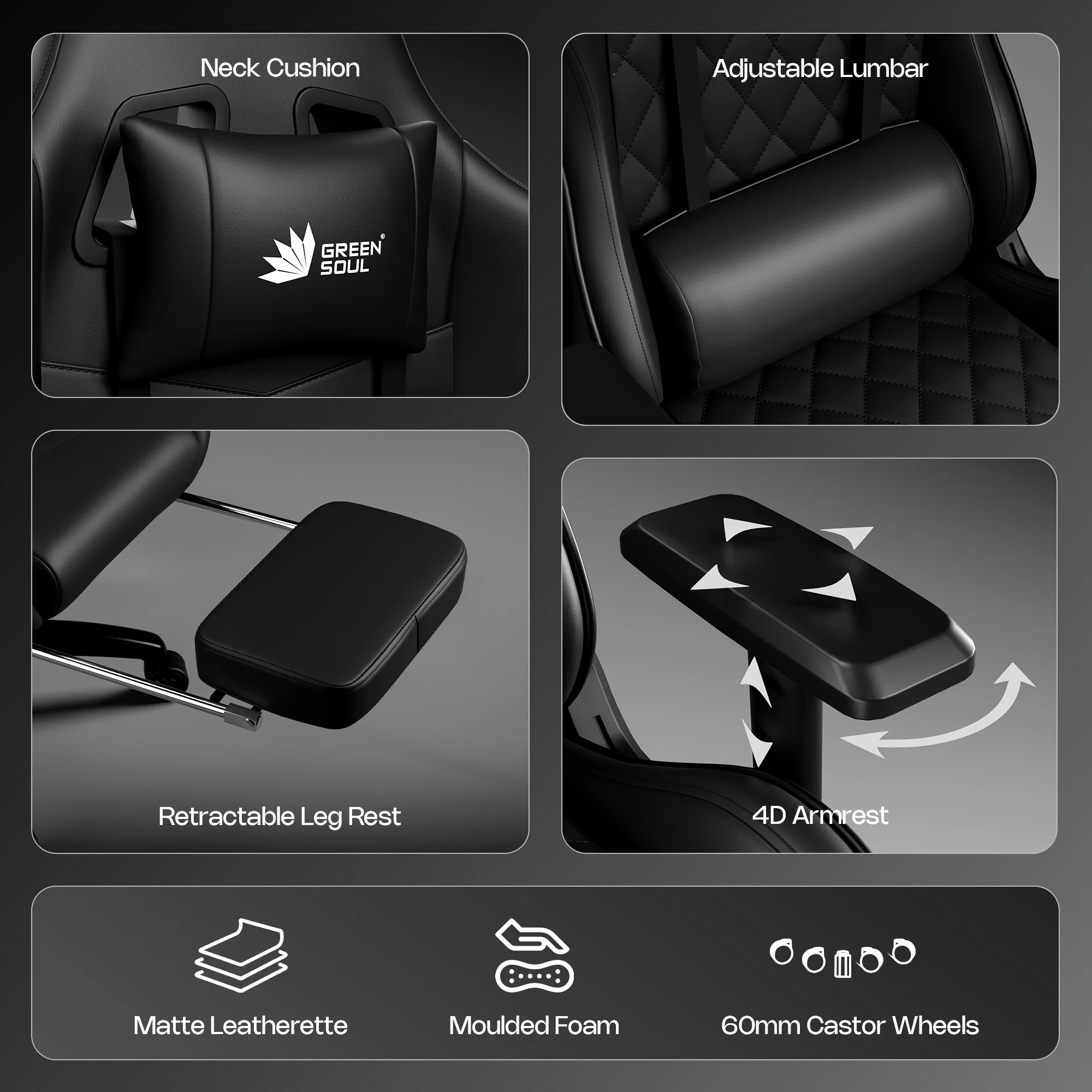 Green Soul Ghost Gaming Chair With Integrated Footrest - Image 79