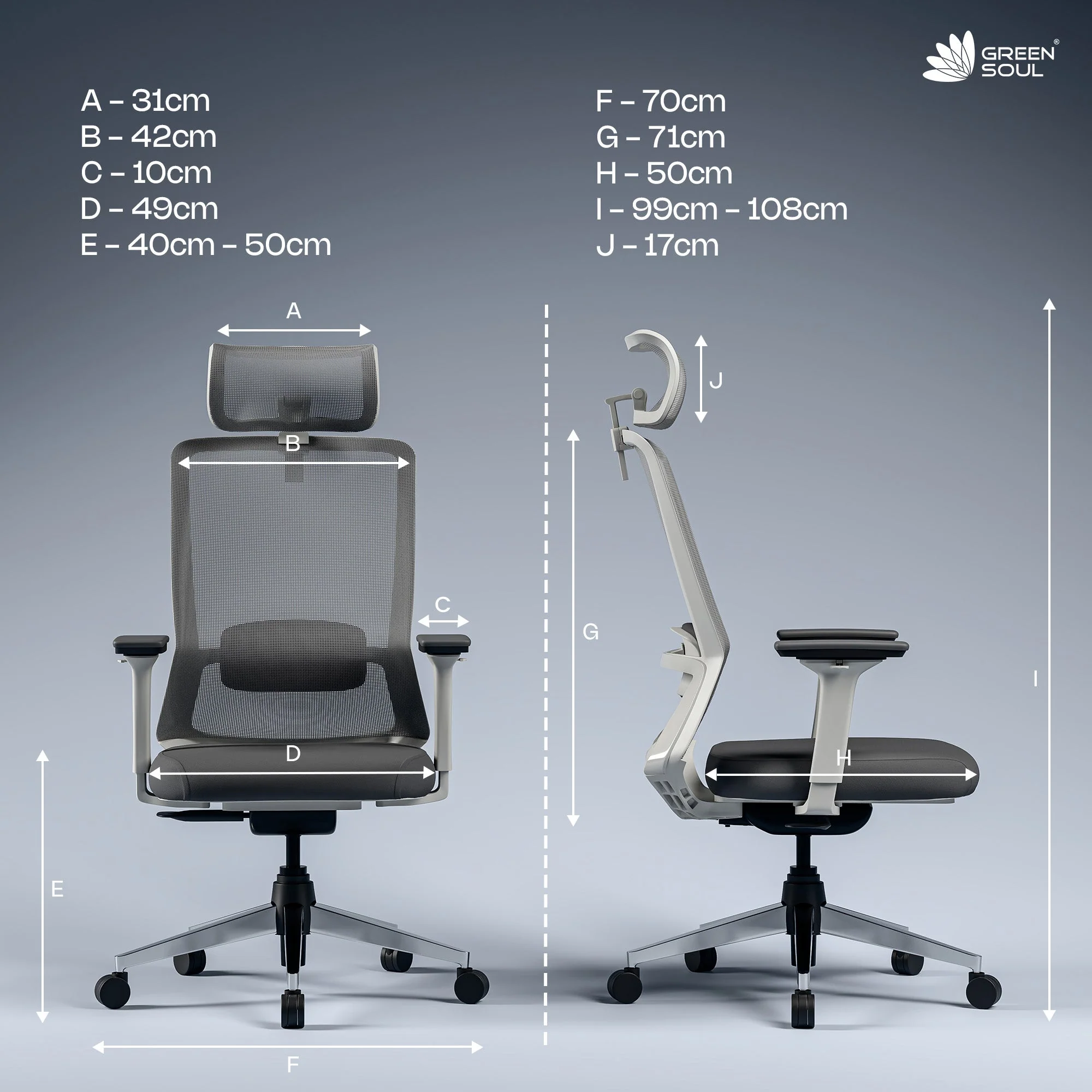 Green Soul Leo Designed for Broad Shoulders Mesh Ergonomic Office Chair - Image 26