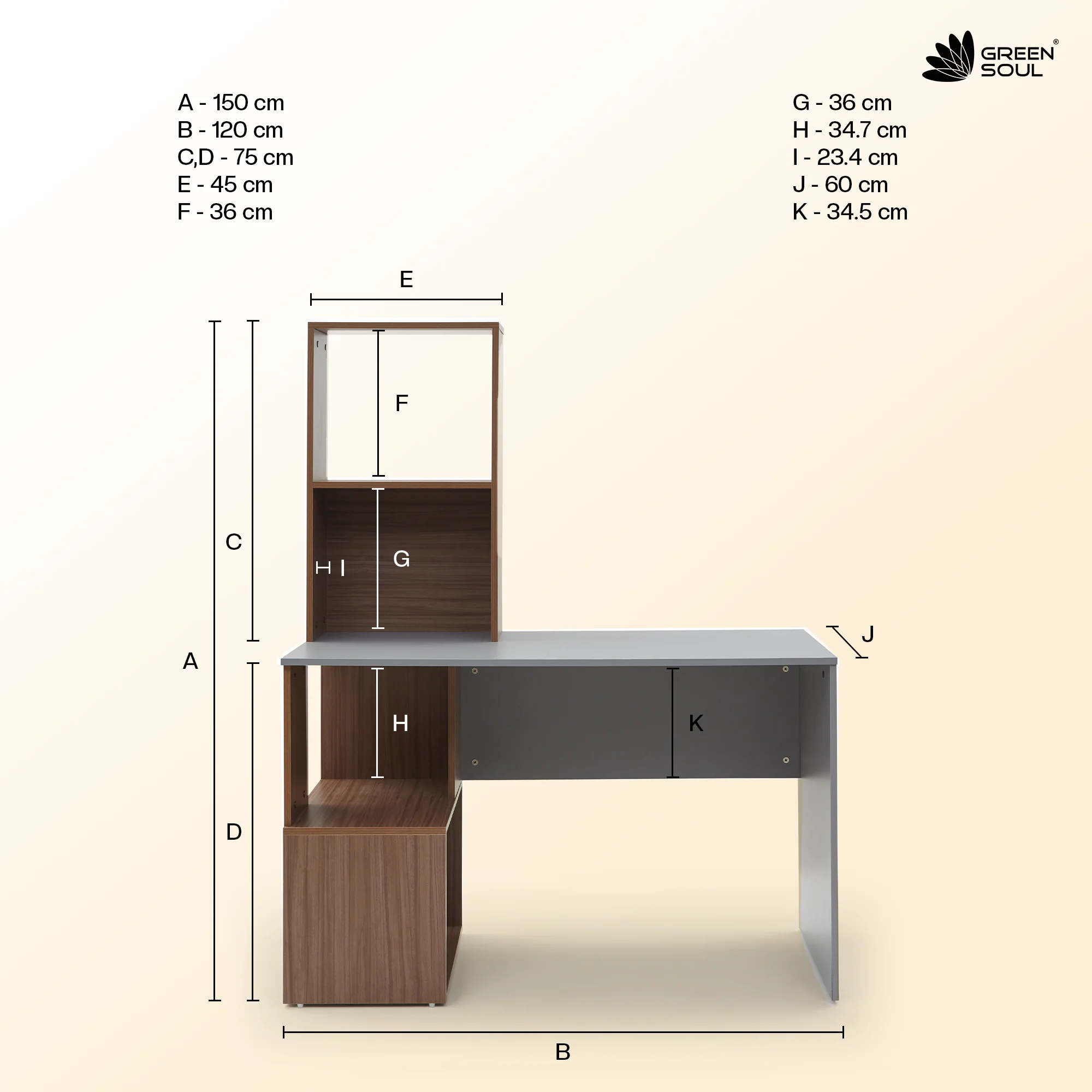 Green Soul Vermont Study Table - Gothic Grey - Image 11
